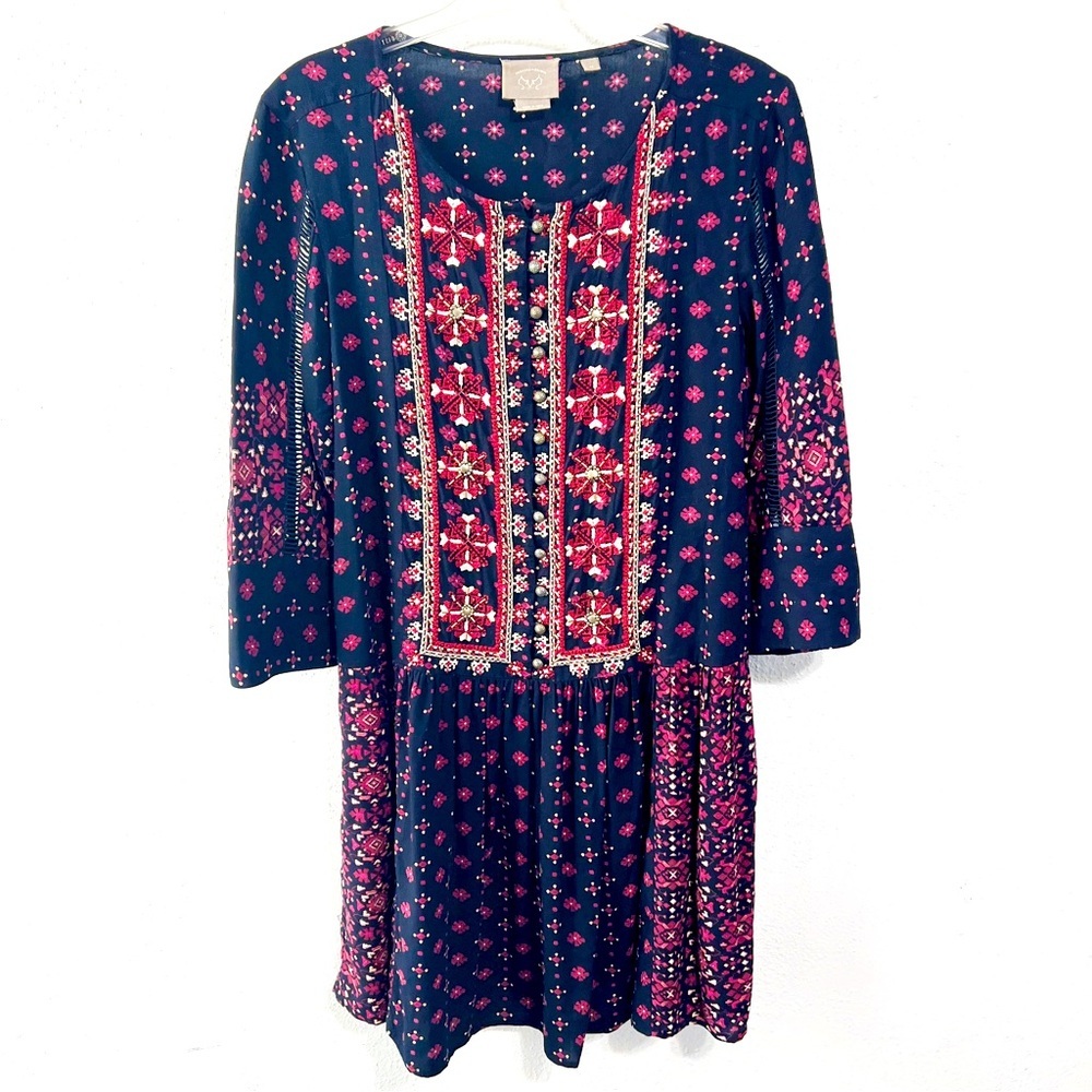 Anthropologie Vanessa Virginia embroidered boho drop waist dress sz xs